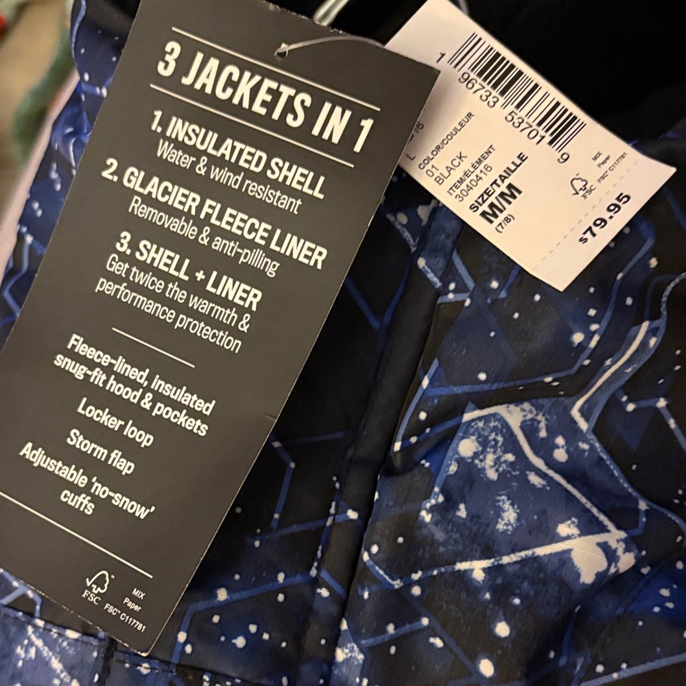 The Children's Place Starry Blue and Black Puffer Jacket - Picture 2 of 8